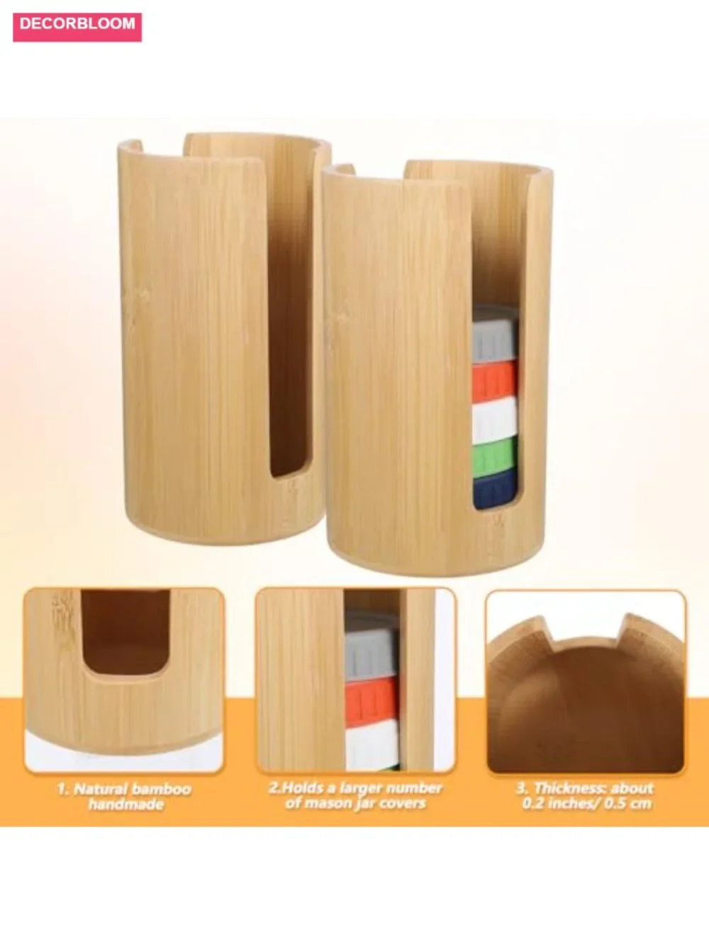 Bamboo Mason Jar Lid Organizer Set of 2 Vertical Storage Holder Kitchen